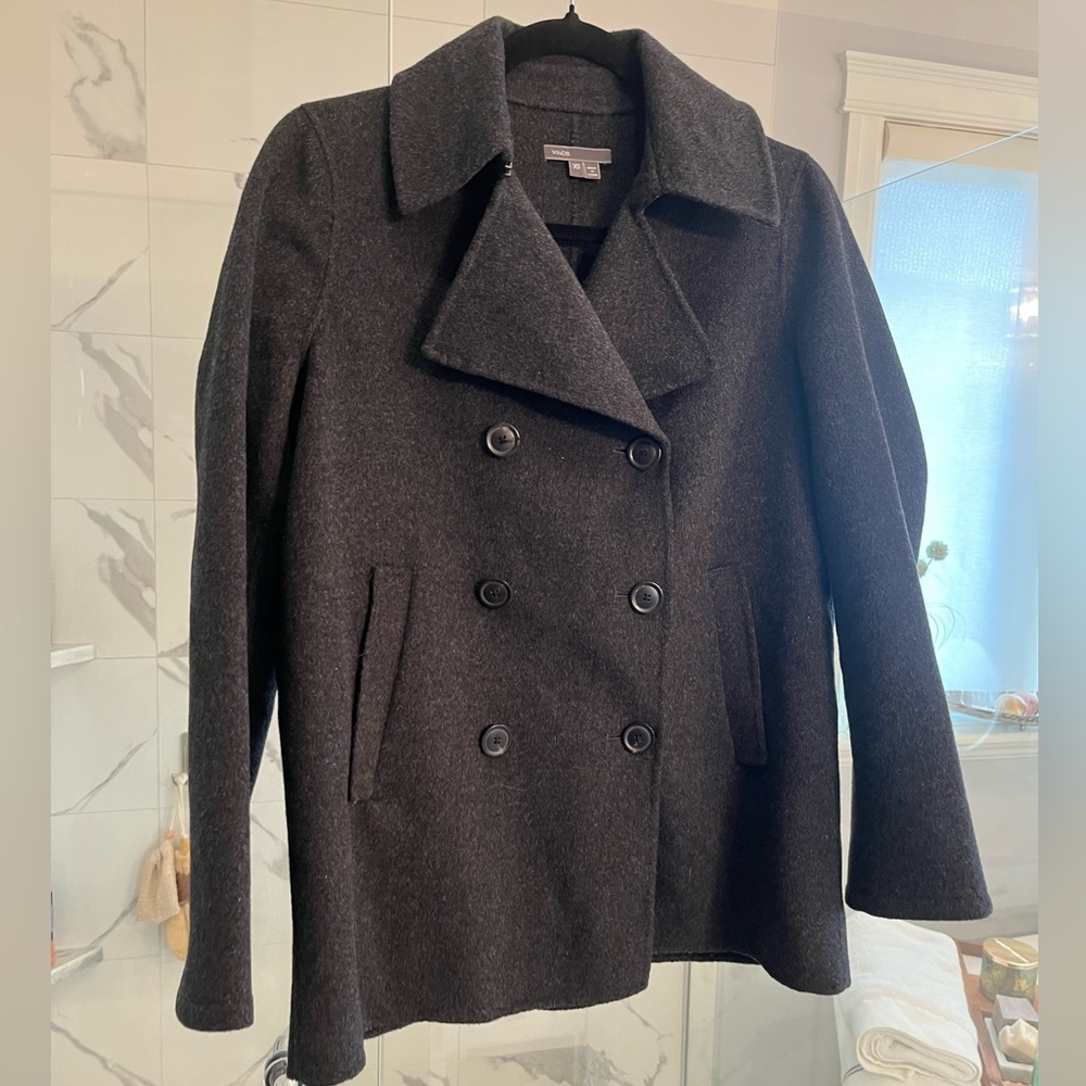 COPY - Vince size extra small 85 percent wool dark grey pea coat style dressing…